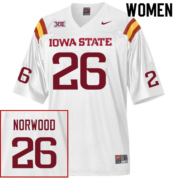 Women #26 Myles Norwood Iowa State Cyclones College Football Jerseys Sale-White